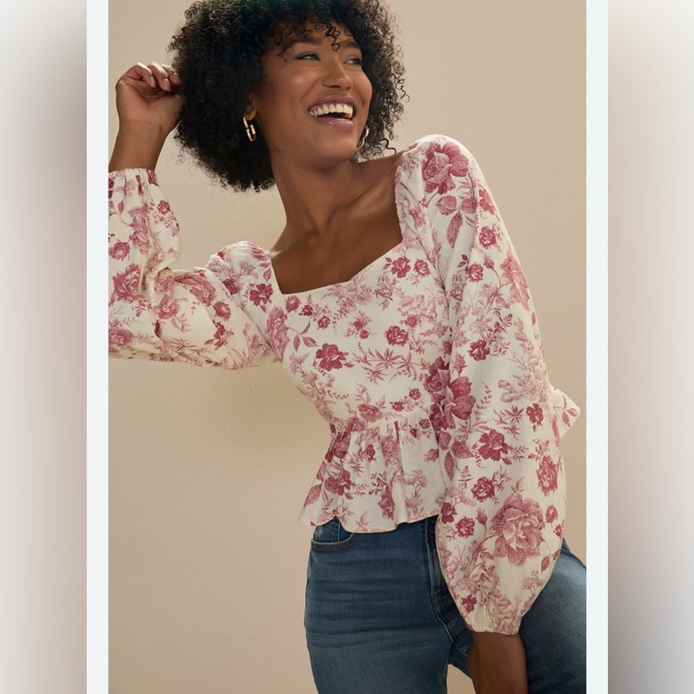 Francesca's Collections LEAH Ruffled Peplum Long Sleeve Blouse XL NWT boho